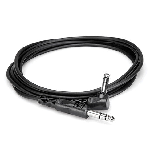 Hosa CSS-103R Stereo Right-Angle 1/4" Male to Straight 1/4" Male TRS Cable - 3'