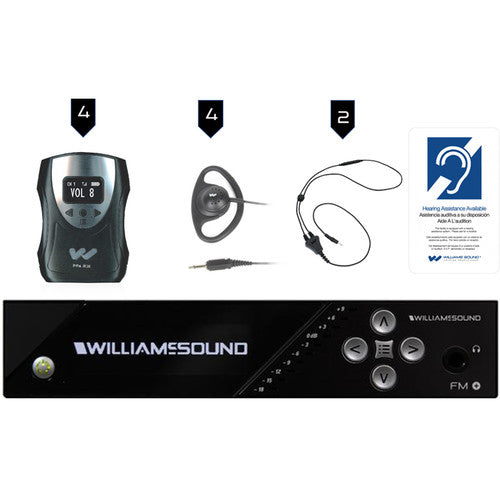 Williams AV FM 558 FM+ Assistive Listening System Package With 4 Receivers (72 to 76 MHz)