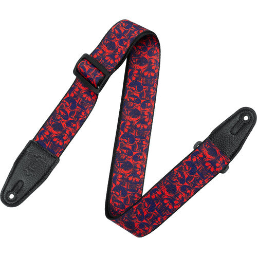 Levy's MPD2-110 Polyester Guitar Strap (Purple and Red Skulls)