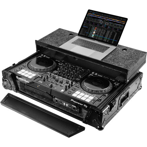 Odyssey Pioneer DDJ-1000/DDJ-1000SRT Boîtier de zone de vol 1U avec plate-forme coulissante et roues d'angle (noir)