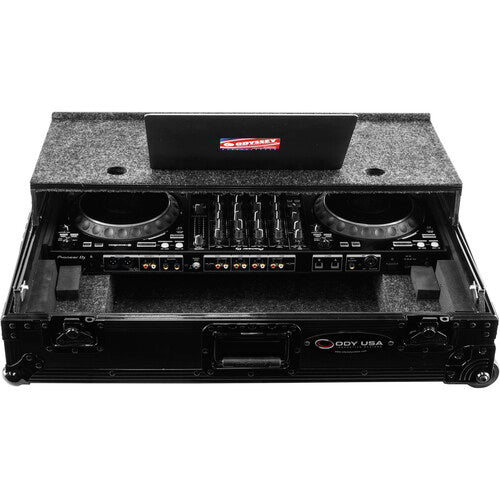Odyssey Pioneer DDJ-1000/DDJ-1000SRT Boîtier de zone de vol 1U avec plate-forme coulissante et roues d'angle (noir)
