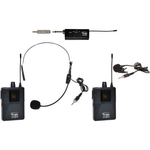 Galaxy Audio Trek GTU Mini Système de microphone sans fil UHF avec 1 micro casque et 1 micro cravate (A et B : 524,5 à 594,5 MHz)