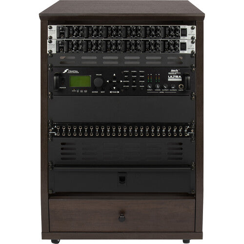 Gator Frameworks GFW-ELITESTUDIORK12-BRN Elite Furniture Series 12U Angled Studio Rack with Locking Casters (Dark Walnut Brown)