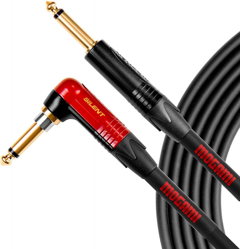 Mogami OD GTR 40 SILENT R Overdrive Right-Angle Silent plug to Straight 1/4" Guitar/Instrument Cable - 40'