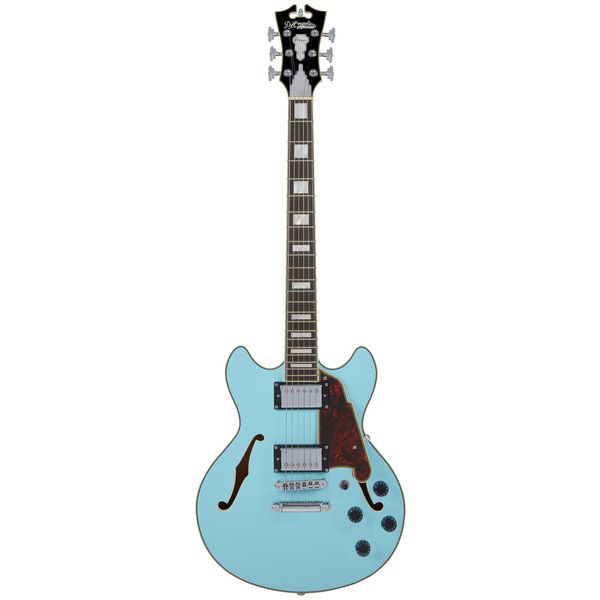 D'Angelico DAPMINIDCSKBCS Mini guitare électrique semi-creuse (bleu ciel)