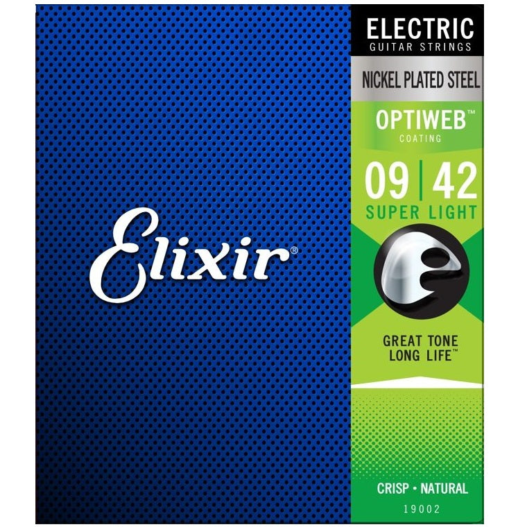 Elixir Strings 19002 Electric Guitar With Optiweb Coating, Super Light (.009-.042) - Red One Music
