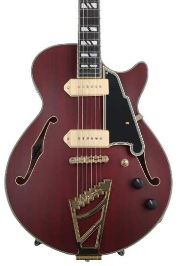 D'Angelico Dadbssstwgs Deluxe SS Baritone Semi Hollow Body Guitar (Satin Trans Wine)
