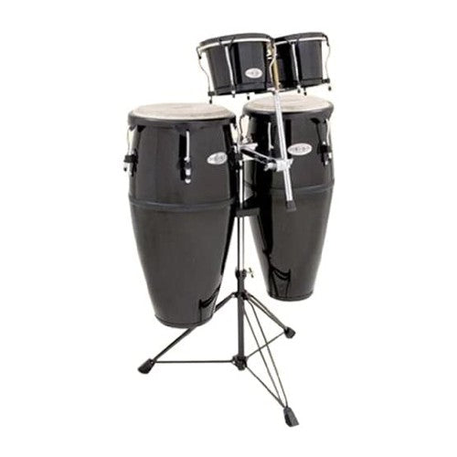 Toca 2300FBK-K Synergy Series Fiberglass Conga Set with Bongos and Stand - Black