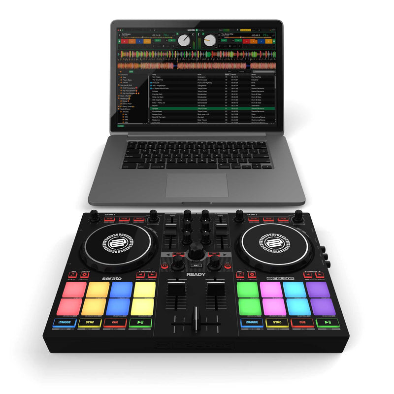 Contrôleur DJ 2 canaux Reloop READY avec interface audio USB, 8 pads de performance et logiciel Serato DJ Lite