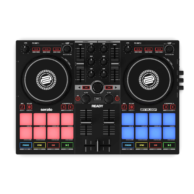 Contrôleur DJ 2 canaux Reloop READY avec interface audio USB, 8 pads de performance et logiciel Serato DJ Lite