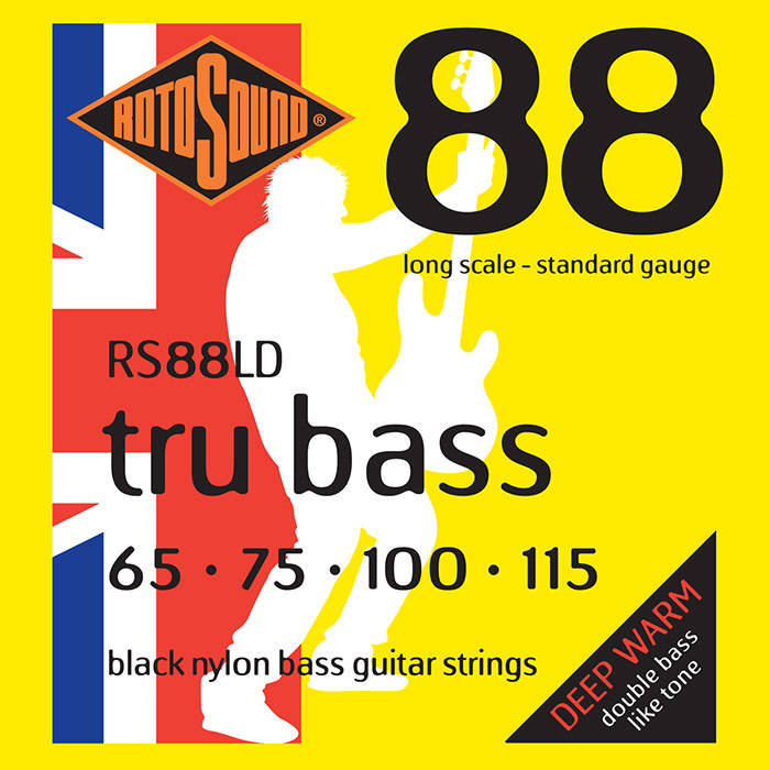 Rotosound RS88LD Jeu de cordes pour basse à bobinage plat en nylon noir 65-115