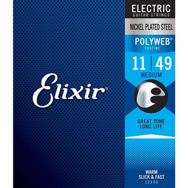 Elixir 12100 Cordes de guitare électrique en acier nickelé moyen avec revêtement Polyweb - .011-.049
