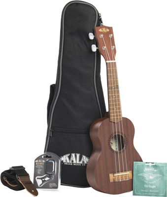 Kala KA-15S-BNDL Lot d'ukulélé soprano en acajou satiné 