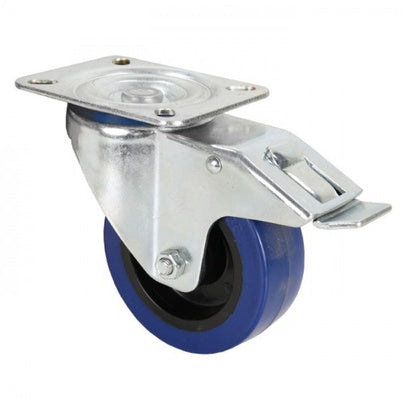 Adam Hall AH-372191 Roulette pivotante 100 mm avec roue bleue et frein (simple)