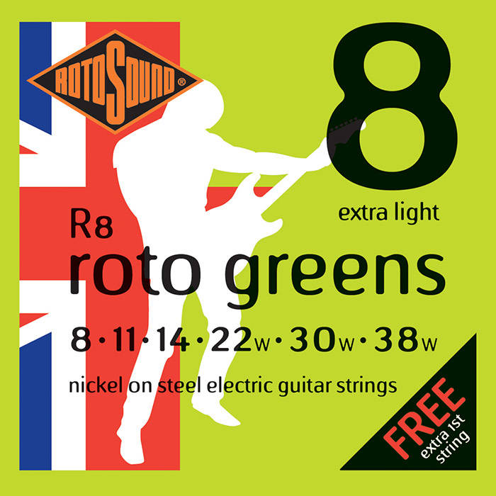 Cordes de guitare Rotosound R8 RotoGreens - Extra-légères 8-38