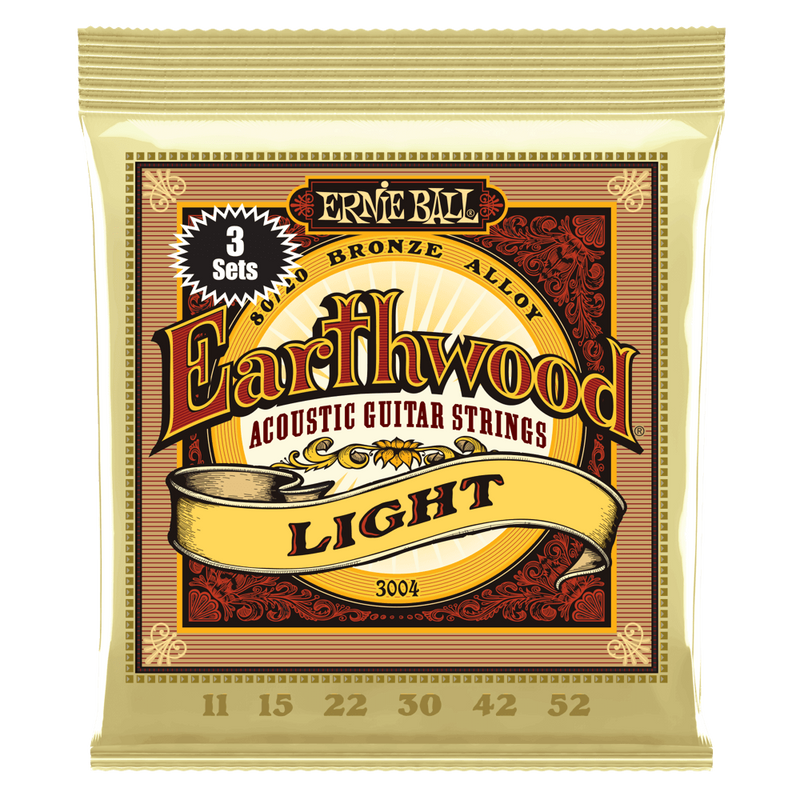 Ernie Ball 3004EB Earthwood Light 80/20 Bronze Acoustic Guitar Strings 3-Pack