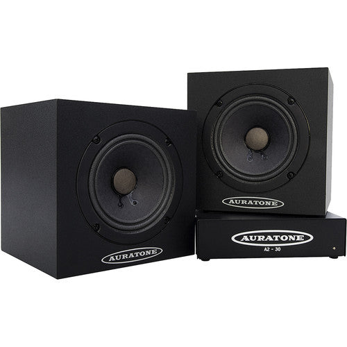 Auratone 5C Super Sound Cubes with A2-30 Amp Bundle 2 Speakers + 1 Amp (Black)