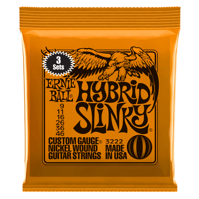 Ernie Ball 3222EB 3-Pack Hybrid Slinky Electric Strings 9-46