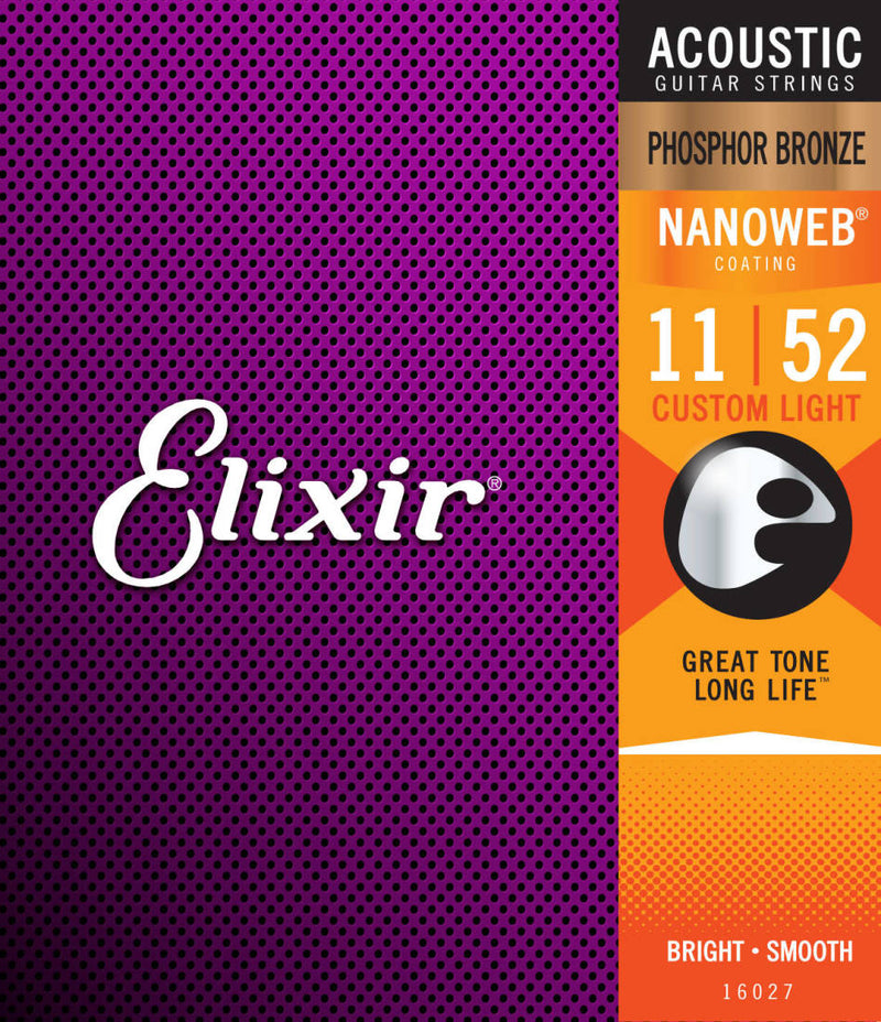 Elixir 16027 NANOWEB Phosphor Bronze 11-52 Cordes acoustiques légères personnalisées