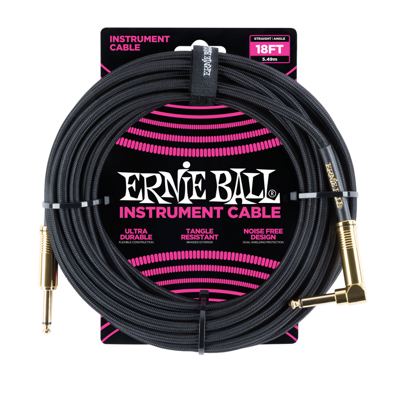 Câble tressé droit/angle Ernie Ball 6086EB (noir) - 18'