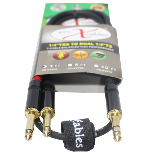 ProX-XC-SYP03 3 Ft. Unbalanced TRS-M Stereo to Dual TS-M High Performance Audio Y Cable - Red One Music