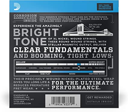 D'Addario  EXL170-5TP Twin Pack EXL Nickel Wound Electric Bass Strings 5-String 45-130