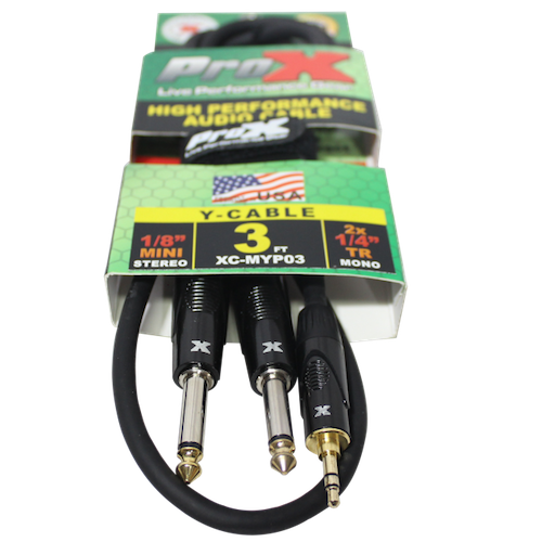 ProX-XC-MYP03 3 Ft. Unbalanced 3.5mm. Mini-TRS to Dual TS-M High Performance Audio Y Cable - Red One Music