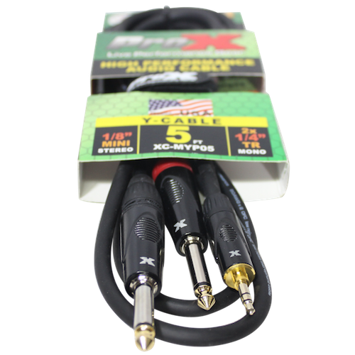ProX-XC-MYP05 5 Ft. Unbalanced 3.5mm. Mini-TRS to Dual TS-M High Performance Audio Y Cable - Red One Music