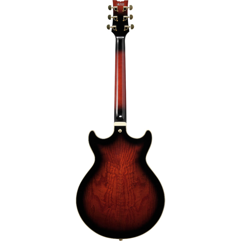 Ibanez AM153QADBS AM Artstar - Guitare électrique semi-creuse à double pan coupé avec étui - Brun foncé Sunburst