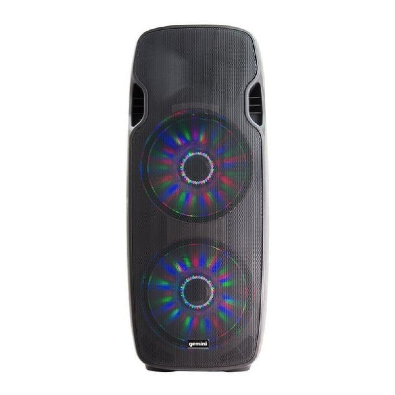 Gemini AS-215BLU-LT Haut-parleur de sonorisation alimenté 3 000 watts, caisson de basses dynamique LED Lightshow, Bluetooth, USB, SD, radio FM, égaliseur 2 bandes - 2 x 15"