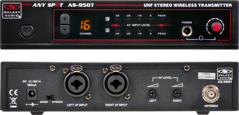 Système de moniteur intra-auriculaire personnel sans fil stéréo 16 canaux Galaxy Audio AS-950