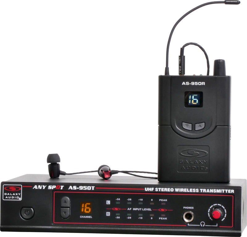 Système de moniteur intra-auriculaire personnel sans fil stéréo 16 canaux Galaxy Audio AS-950