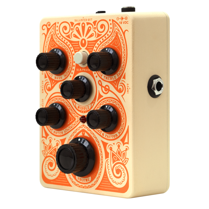 Pédale de préampli pour guitare acoustique ACOUSTICPEDAL orange avec sorties XLR et 1/4" et boucle d'effet tamponnée