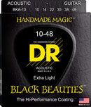 DR Handmade Strings BKA-10 Black Beauties Coated Acoustic Guitar Strings - Extra Light (10-48)