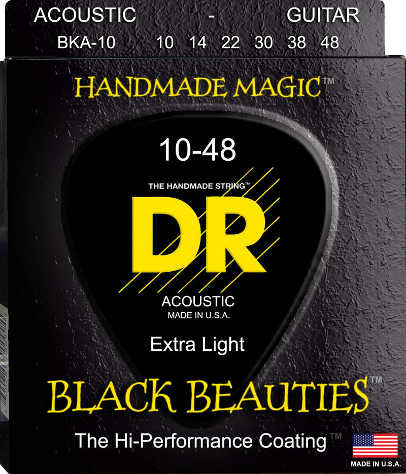 DR Handmade Strings BKA-10 Black Beauties Coated Acoustic Guitar Strings - Extra Light (10-48)