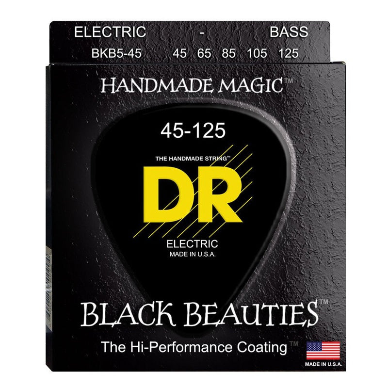 DR Handmade Strings BKB5-45 Pack de 5 cordes pour basse avec revêtement Black Beauties - Moyen (45-125)