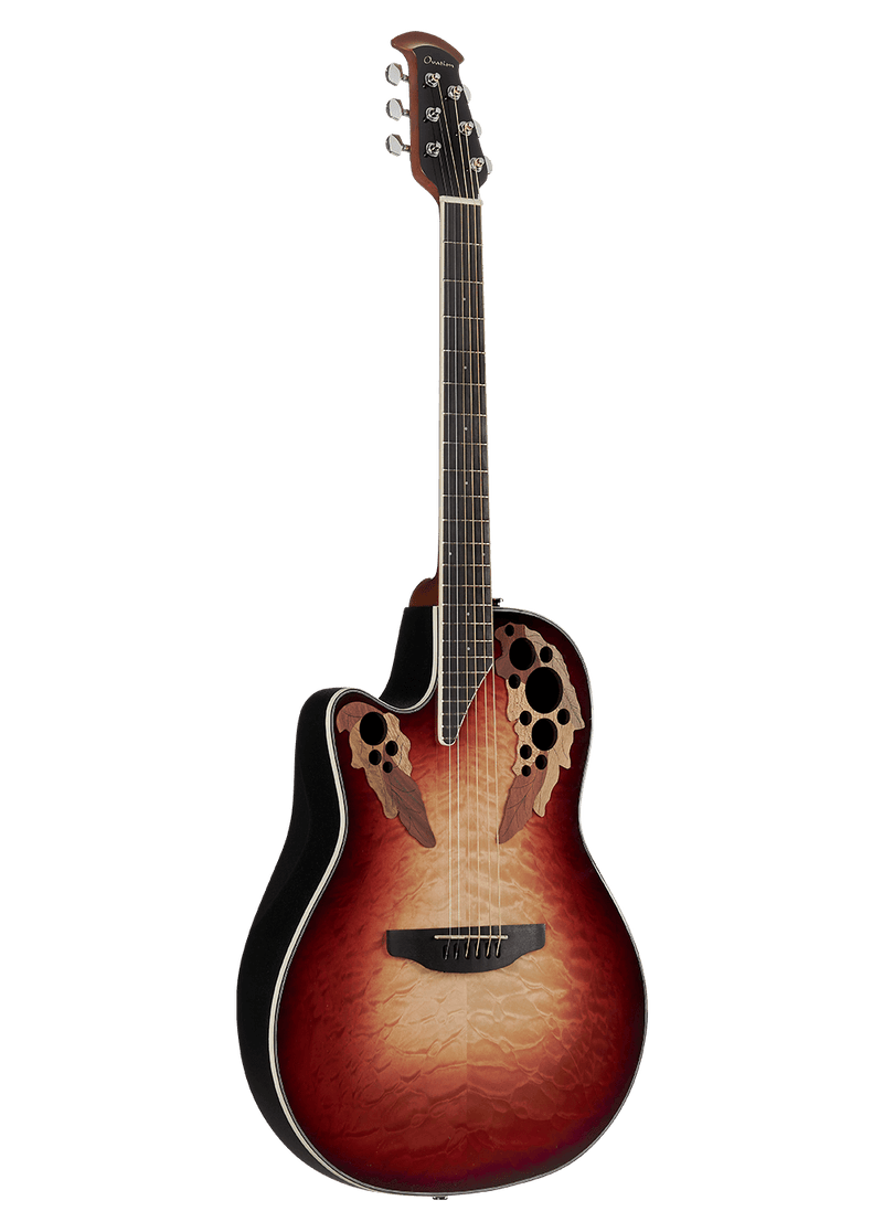 Ovation CE44LX-1R Celebrity Elite Exotic Acoustic-Electric Guitar (Ruby Red/Natural Burst On Exotic Quilted Maple)
