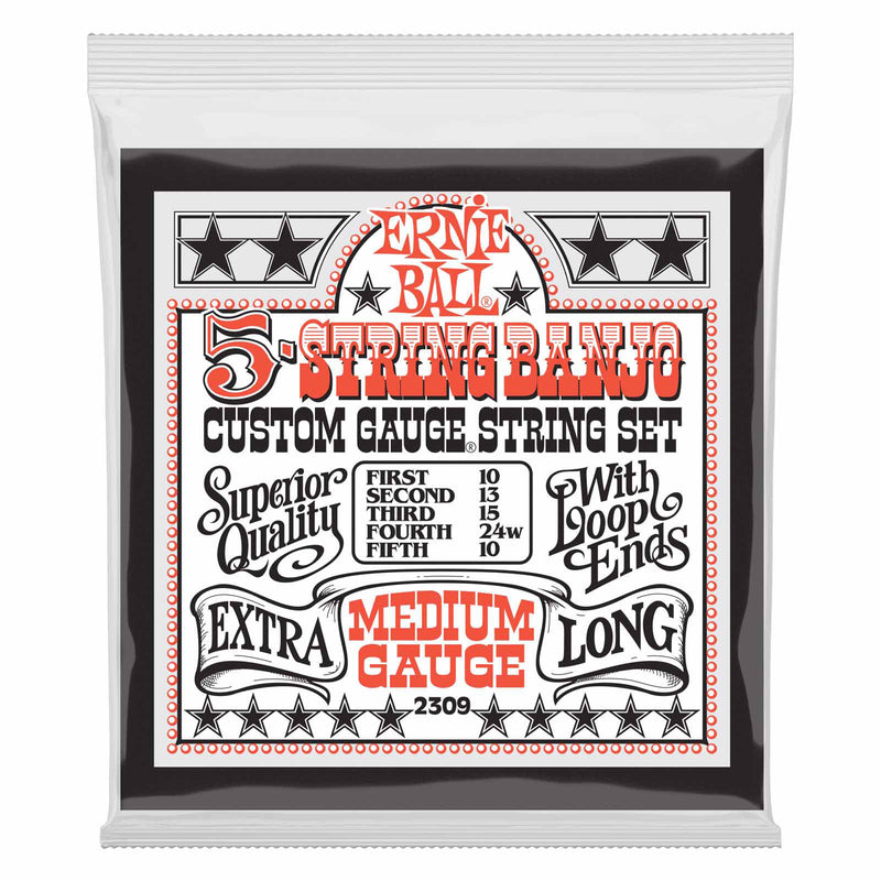 Ernie Ball 2309 5-String Banjo Custom Gauge String Set 10-13-15-24w-10 - Red One Music