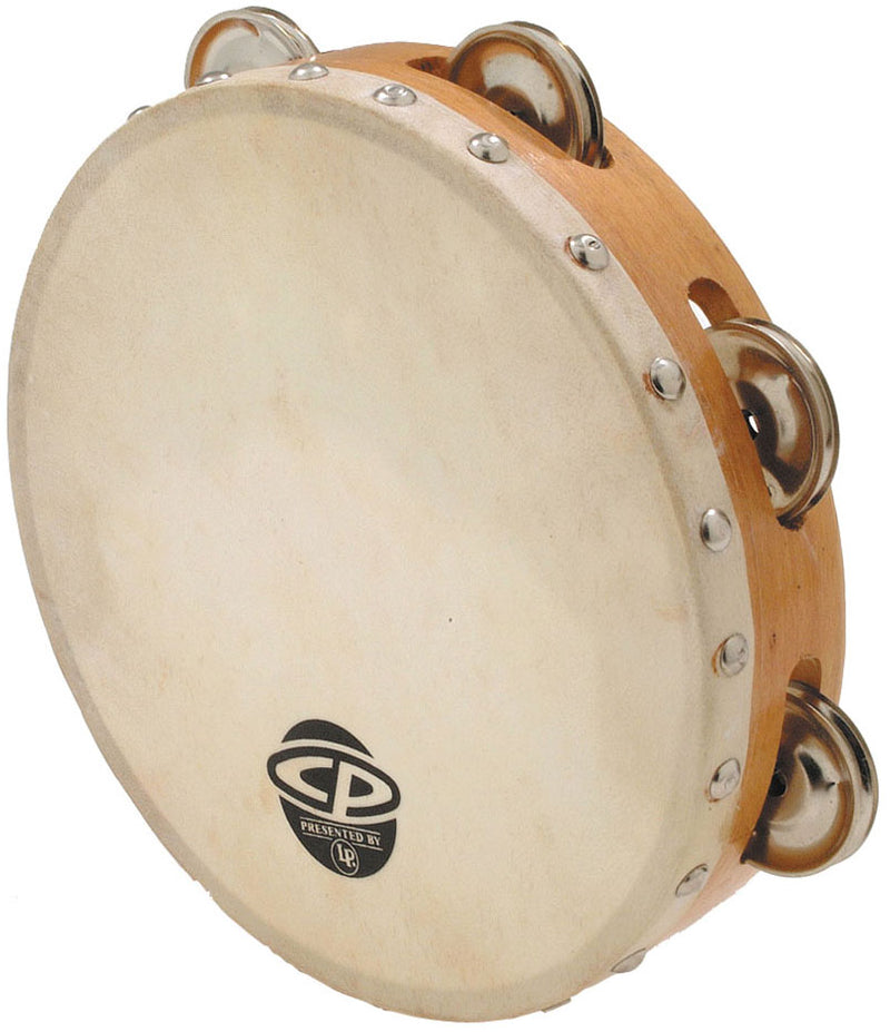 Latin Percussion Wood Tambourine Headed Single Row Jingles - 8"