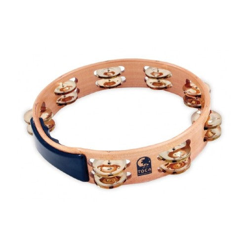 Toca T1010-AB Acacia Wood 10" Tambourine - Double Row with Brass Jingles