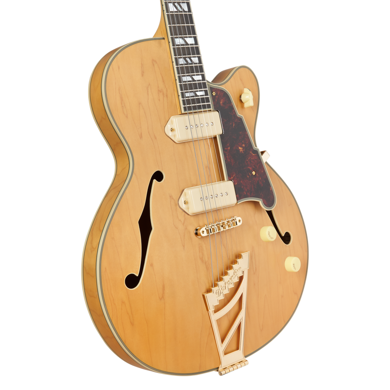 D'Angelico DAD59SHNGT Guitare électrique à corps creux (miel satiné)