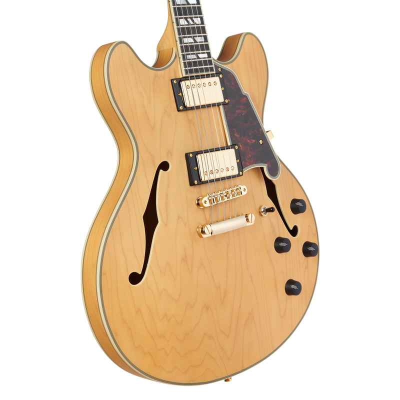 D'Angelico DADDCSHNGS Deluxe DC Guitare électrique semi-creuse (Miel satiné)