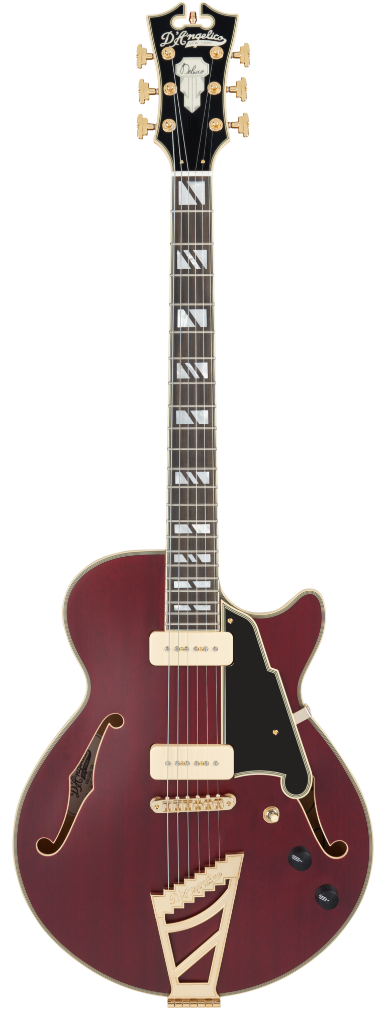 D'Angelico DADSSSTWGT Deluxe SS Guitare électrique semi-creuse (Satin Trans Wine)