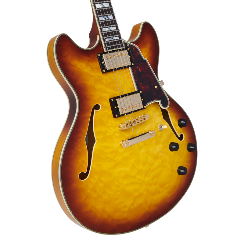 D'Angelico EXCEL DC XT Semi Hollow-Body Electric Guitar (Iced Tea Burst Quilt)