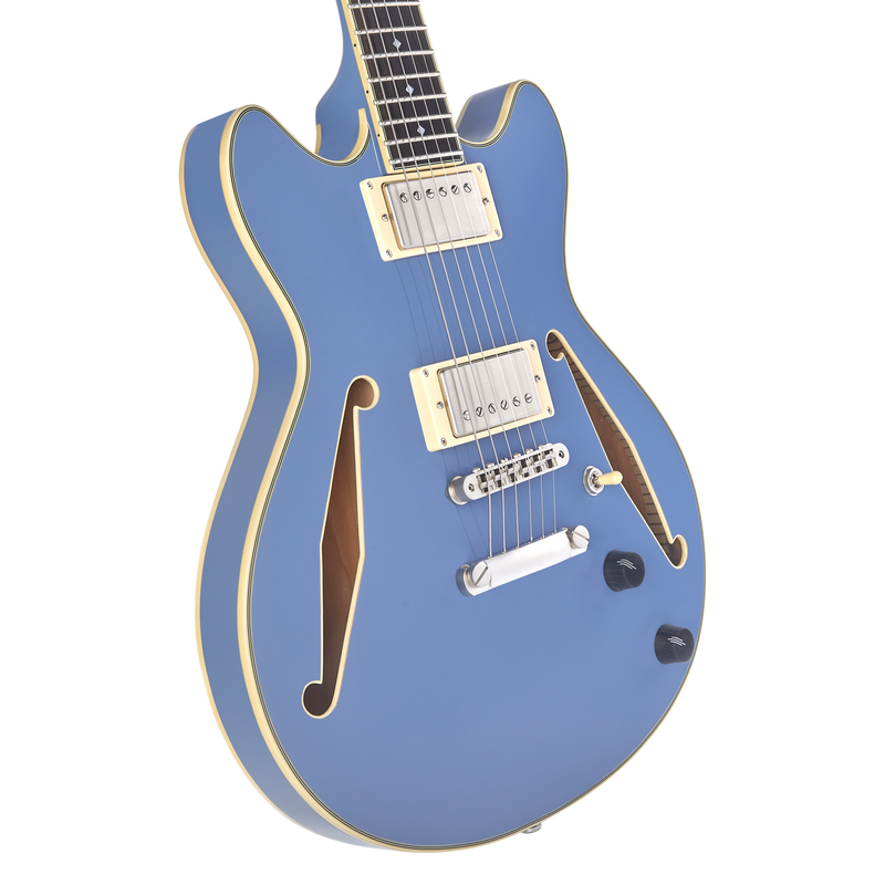 D'Angelico EXCEL MINI DC TOUR Series Semi Hollow-Body Electric Guitar (Slate Blue)