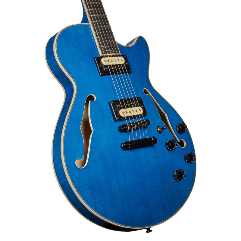 D'Angelico DAPSFFBFABSIG Premier Fabrizio Sotti SS Guitare électrique à corps creux (Bleu)
