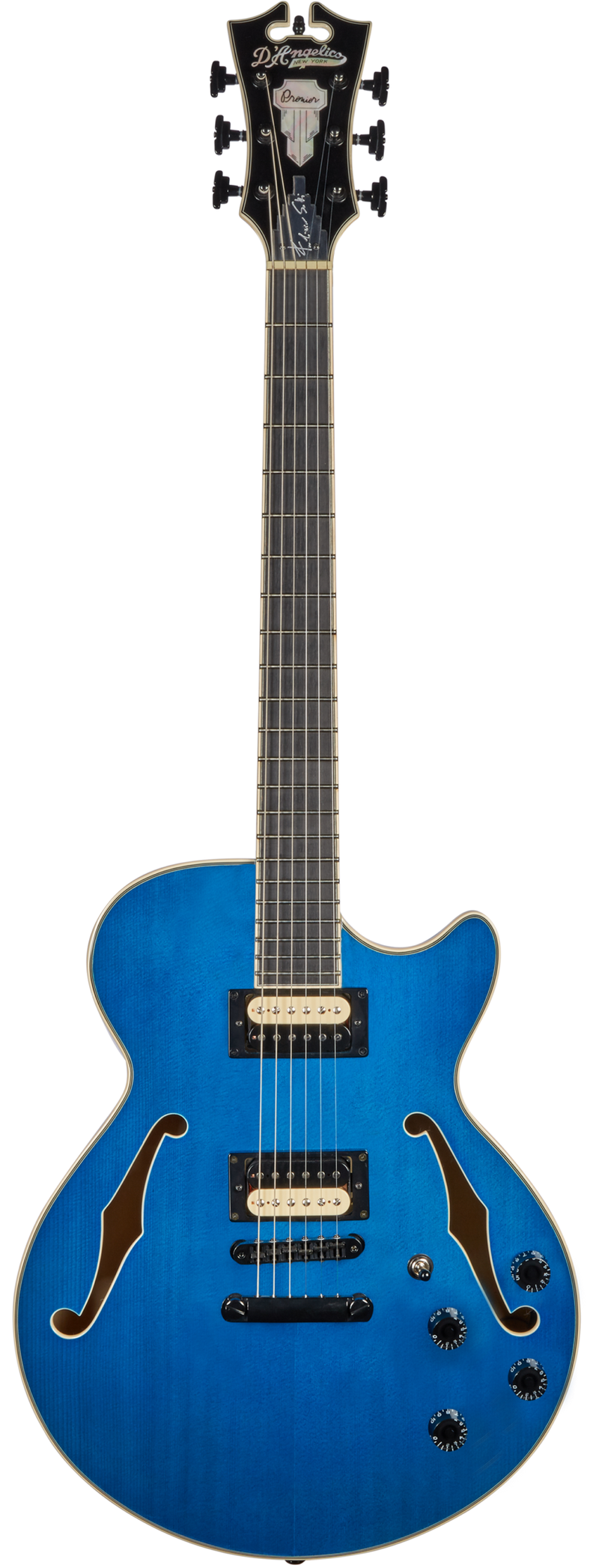 D'Angelico DAPSFFBFABSIG Premier Fabrizio Sotti SS Guitare électrique à corps creux (Bleu)