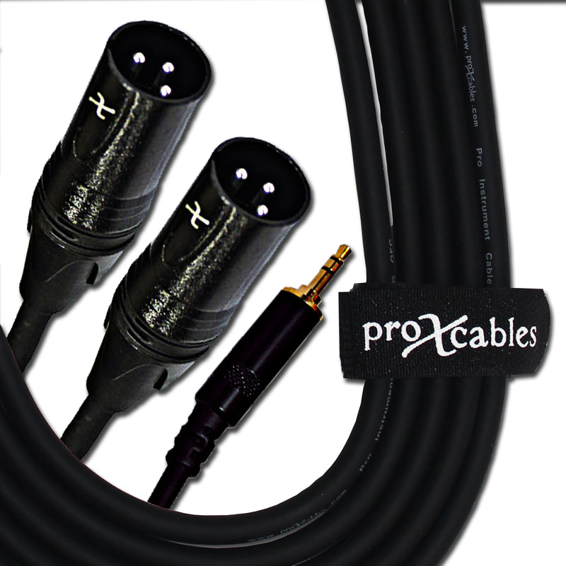 ProX XC-CMXM5 3.5mm Mini TRS Male to Dual XLR Male High Performance Audio Y Cable - 5 Foot