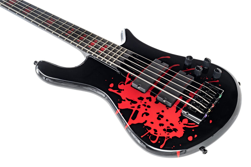 Spector EURO5LXALEX1 Euro5LX Alex Webster - Basse électrique 5 cordes avec Seymour Duncan Humbuckers - Noir brillant avec goutte de sang