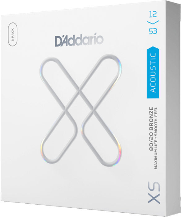 D'Addario XSABR1253 Lot de 3 cordes de guitare XS 80/20 Bronze Light 12-53